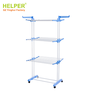 Retractable 3 Tier Drying Rack Metal PP <strong>Folding</strong> Drying Rack Clothes Towel with Wheels Home <strong>Kitchen</strong> Bathroom Standing ISC-M6031 - Product Image 1