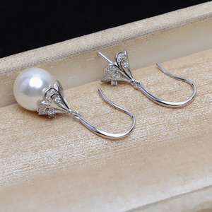 Wenchi S925 Argent Crochet d'oreille Baotou, Perle de 10-12 mm, Accessoires de bijoux faits main DIY, Composants et apprêts 15970 - Product Image 2