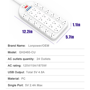15a כוח רצועה 24 לשקע 4 USB-A 2 USB-C מגן מתח USB תוסף מתג - Product Image 2