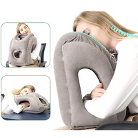 PVC floqué câlin coussin gonflable voyage pied oreiller adapté pour bureau voiture chaise pied câlin oreiller pour avion train voyage