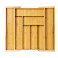 Organisateur de tiroir à ustensiles extensible en bambou à un seul niveau, plateau à couverts de cuisine avec design peu encombrant pour la vaisselle et les outils