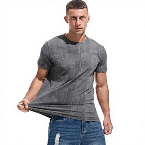 Men's Gray <b>Geometric</b> Pattern Short Sleeve T-<b>Shirt</b> Slim Fit O-Neck Knitted Breathable Casual Wear - Product Image 1