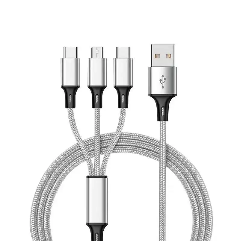 usb Cable 3 in 1 Fast usb Charging Cable Usb Tipo C Nylon Woven Data Cable