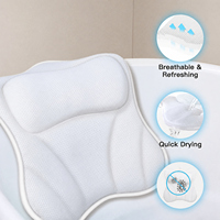 Coussin de bain ergonomique CF en maille aérée 4D en forme de papillon blanc avec six ventouses et crochet de suspension pour baignoire, soutien tête, cou et épaules