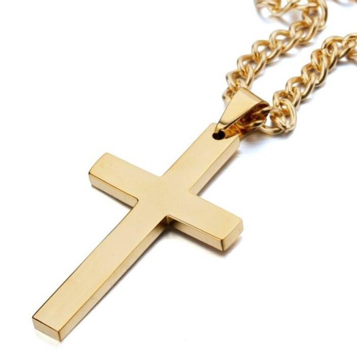 Men's Metal Cross Necklace Cross Necklace For Women, 18K Gold