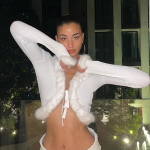 Y2k Sexy Street Wear top in cotone a maniche lunghe per le donne top di lusso camicia con pelliccia - Product Image 2