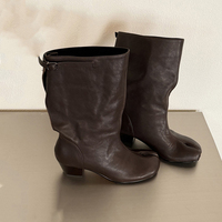 Nouveautés 2026 Série Buyer Store Bottes montantes pour femme en cuir de vachette haut de gamme, à bout fendu, talon carré et tige carrée