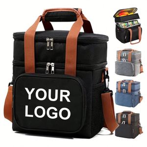 Custom Logo Double Layer Insulated Cooler 300D Oxford Thermal Insulation <b>With</b> Shoulder <b>Strap</b> for Picnic Office <b>Lunch</b> <b>Bag</b> - Product Image 1