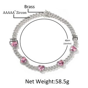 תליון יהלומים סיטוניים שרשרת היפ הופ שרשרת תליון ורוד זירקון שרשרת קוביה - Product Image 6