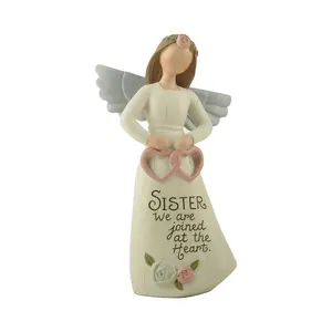 Fabrika özelleştirilmiş bahar melek hediye yeni tasarım "melek çiçekler-kardeş" işareti zanaat heykeli 2022 sıcak satış 231-13383