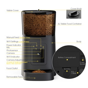 Distributeur automatique de <span class=keywords><strong>nourriture</strong></span> pour animaux de compagnie intelligent avec caméra WiFi, audio bidirectionnel, pour chats et chiens, OEM ODM, vente en gros, approvisionnement en vrac - Product Image 6