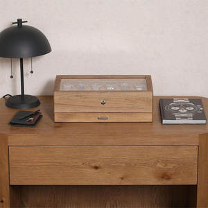Boîte <span class=keywords><strong>à</strong></span> montres de luxe en bois de noyer avec 12 emplacements surdimensionnés, organiseur de montres pour hommes avec tiroir <span class=keywords><strong>à</strong></span> bijoux et couvercle en verre - Product Image 3