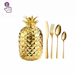 Juego de Cubiertos de <span class=keywords><strong>24</strong></span> <span class=keywords><strong>Piezas</strong></span> con Forma de Piña, Juego de Cubiertos de Acero Inoxidable Dorado y Plateado de Lujo - Product Image 1