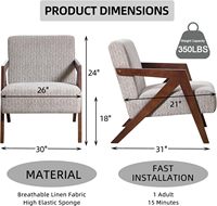 Fauteuil d'appoint moderne de style Mid-Century, structure en bois, fauteuil de lecture rembourré en tissu de lin doux, ergonomique, pour salon