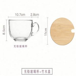 Glass Coffee Mug 15OZ <b>Clear</b> with Bamboo Lids & Spoon Eco-Friendly Custom Logo for Coffee Tea Milk Oats Yoghurt - Product Image 3