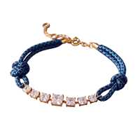 Bracelet en cordon tressé macramé avec zircon cubique (CZ) carré, marquise et triangle, réglable à cordon de serrage, tissé, unisexe, plaqué or 18 carats, bijoux de mode