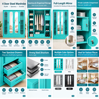 Armoire en acier à 4 portes pour dortoirs étudiants, dortoirs d'employés et auberges de jeunesse