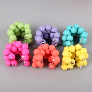 Pendientes de Aro <span class=keywords><strong>Grandes</strong></span> con Cuentas Exageradas de Color Verde Aguacate y Rosa Intenso, Estilo Dulce y Colorido para Mujer, Verano 2024 - Product Image 2
