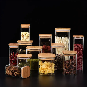 Frascos cuadrados de vidrio para almacenamiento de alimentos con tapas herméticas de bambú Dispensadores de cereales sin BPA para pasta, té y café - Product Image 1