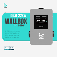 Borne de recharge murale double 22 kW, double type 2 AC, chargeur de véhicule électrique de niveau 2, prise en charge du paiement par point de vente