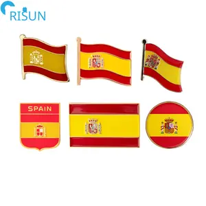 Customized Enamel Spain Spanish National Day Flag Emblem Lapel Pins Badges Brooches Custom Spain Enamel Pin