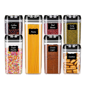 7 Pack Kitchen and Pantry Clear Plastic Airtight Pet Food Storage Containers Set With Labels and Chalk Marker
