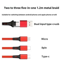 Kabel Pengisi Daya USB Type-C 4-in-1 Teranyam untuk Ponsel Android 120W Super Cepat 2.4A Pengisian Cepat Jaket Nilon Kompatibel Kamera