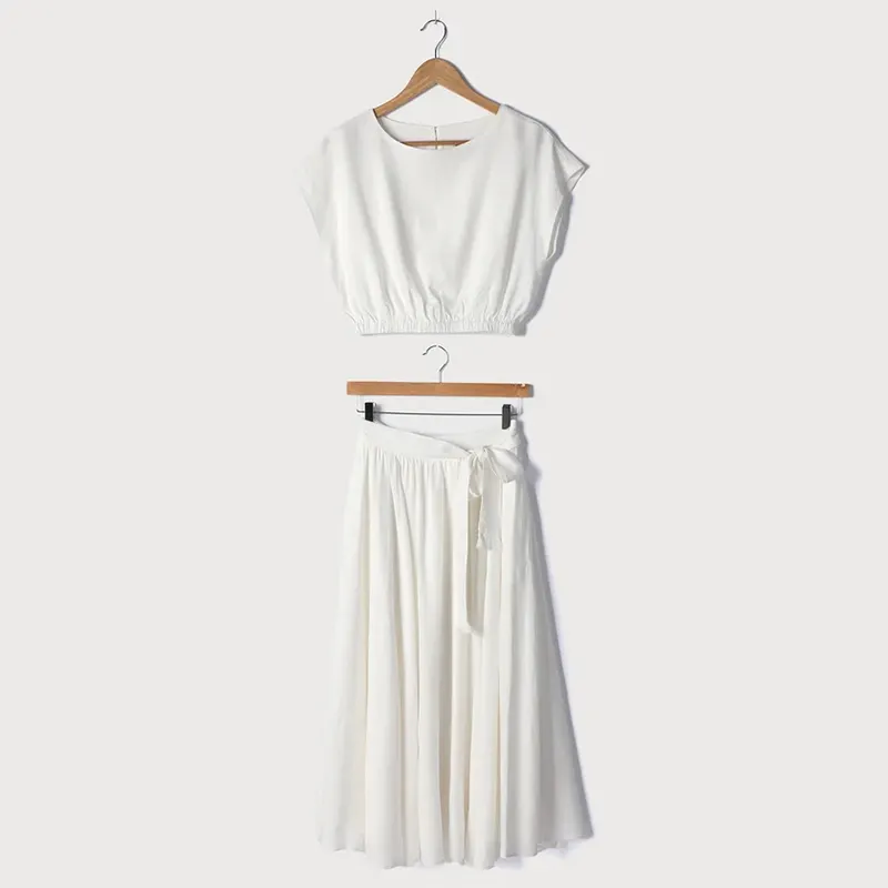 Hot sale wholesale women dresses casual white beach dress two-piece modest casual dresses