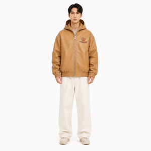 Blouson Bomber Homme Oversize en Cuir de Cheval Shinki avec Capuche – Personnalisé, Lourd, avec Badge Japonais Gaufré, Automne/Hiver, Minimaliste - Product Image 1