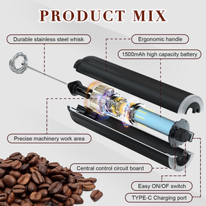 Professional Wireless USB Rechargeable Variable Speed Powerful Handheld Milk Frother with Compact Metal Stand for Rich Creamy - Product Image 4
