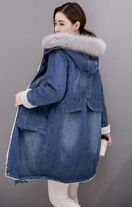 Blouson d'hiver en jean pour <span class=keywords><strong>femme</strong></span>, ample, chaud, à grandes poches, avec capuche, <span class=keywords><strong>grande</strong></span> <span class=keywords><strong>taille</strong></span>, en denim, 2020 - Product Image 4