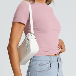 Camiseta de Alta Calidad para Mujer, Básica, de Manga Corta, Ajustada, Cuello Redondo, Corta, Suave, para Verano, Gimnasio, Moda - Product Image 4