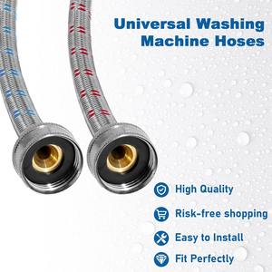 Tuyaux universels américains en acier inoxydable 304 pour lave-linge, 1,8 m, lot de 2, pour usage extérieur et hôtelier, tuyau rayé chaud et froid - Product Image 4