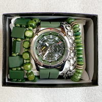 5Pcs/Set Jam Tangan Quartz Pria Hijau Modis dengan Gelang Set Jam Tangan Pria Mewah Hadiah Reloj De Lujo Para Hombre