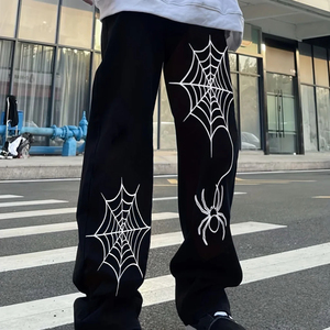 Người Đàn Ông Của Giản Dị Đường Phố Phong Cách Thẳng Chân Baggy Quần Spider <span class=keywords><strong>Web</strong></span> In Cao Bùng Thiết Kế Giữa Vải Bông Nylon Dịch Vụ OEM - Product Image 6