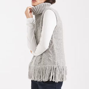 Wisrise Factory Nouveauté en gros – Débardeur en maille torsadée sans manches avec franges pour <span class=keywords><strong>femme</strong></span>, élégant et oversize - Product Image 3