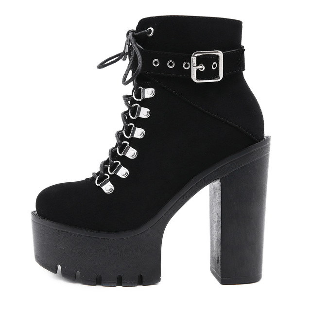 Xinzirain Custom Lower MOQ Wholesale Women Platform Boots Black Leather 13cm Chunky High Heel Women Gothic Boots
