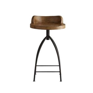 Minimalist Rustic Wooden Bar <b>Stool</b> with Luxury Vintage Design Upholstered Swivel Seat and Metal Legs for Dining - Product Image 2