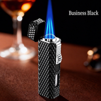 Briquet à cigares triple flamme avec support, coupe-cigare, fenêtre de niveau de carburant visible et corps en alliage