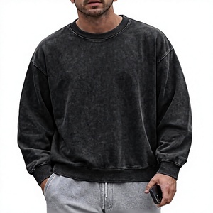 Sweat-shirt ras du cou vintage décontracté pour homme, 100 % coton, 350 GSM, délavage acide, avec logo personnalisé OEM, col et poignets côtelés, collection automne-hiver - Product Image 2