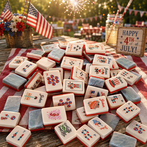 Fichas de Mahjong Americanas, 160 Fichas, Tema del Día de <span class=keywords><strong>la</strong></span> Independencia, Fichas Acrílicas Joker, Reverso de Mármol Azul, Diseño Personalizado - Product Image 1
