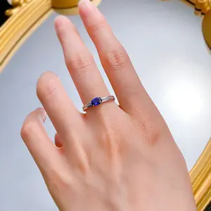 INS popolare anello ovale blu topazio Zirconia 925 anello d'argento gioielli donna