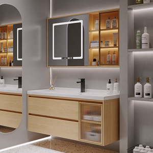 Mdf Vanity <b>Set</b> Single Sink Marble Countertop Wash Basin Cabinets Bathroom Vanities Cabinet With <b>Mirror</b> for Hotel Villa - Product Image 1