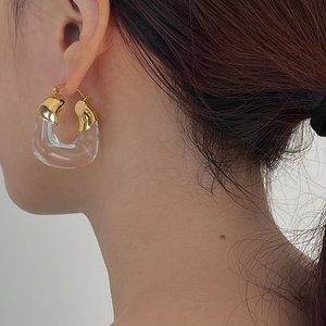 NEW Wholesale 2021 Fashionable Brass 18K GoldPlated Transparent Resin <strong>Hoop</strong> <strong>Earrings</strong> 5 Buyers Plated Jewelry - Product Image 1