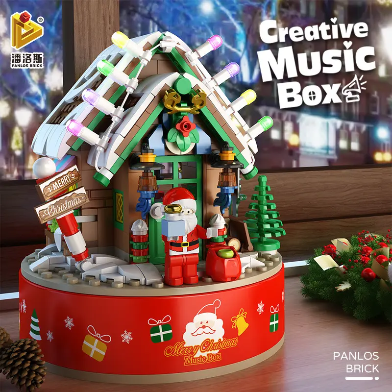 Panlos 656012 Kerst Draaiende Muziekdoos Montage Bouwstenen Set Speelgoed Handgemaakt Puzzel Educatief Speelgoed Voor Kinderen Geschenken