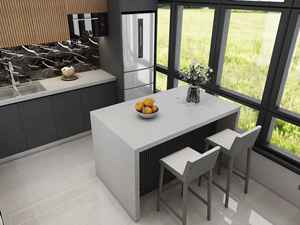 Petite armoire de cuisine moderne noire et boisée avec construction en contreplaqué imperméable et revêtement en granit - Product Image 3