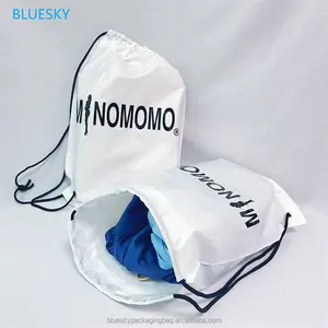 Eco friendly luxury white Drawstring Plastic Poly Bag Waterproof PE PVC Shoulder Bag With Logo for clothes