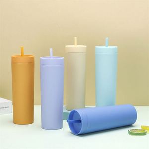 Vente en gros Gobelet en acrylique mat de couleur pastel réutilisable à double paroi de 16oz avec paille - Product Image 3