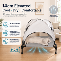 Lit surélevé respirant pour chien en tissu Oxford, 14 cm au-dessus du sol, avec auvent pare-soleil amovible, structure robuste pour chiens et chats