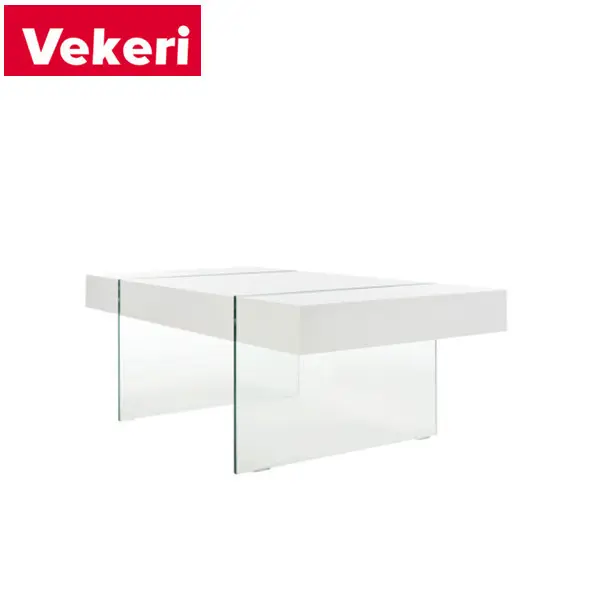Table basse multifonctionnelle Simple et élégante, haut en bois blanc avec support de brique en verre, utilisé dans le salon